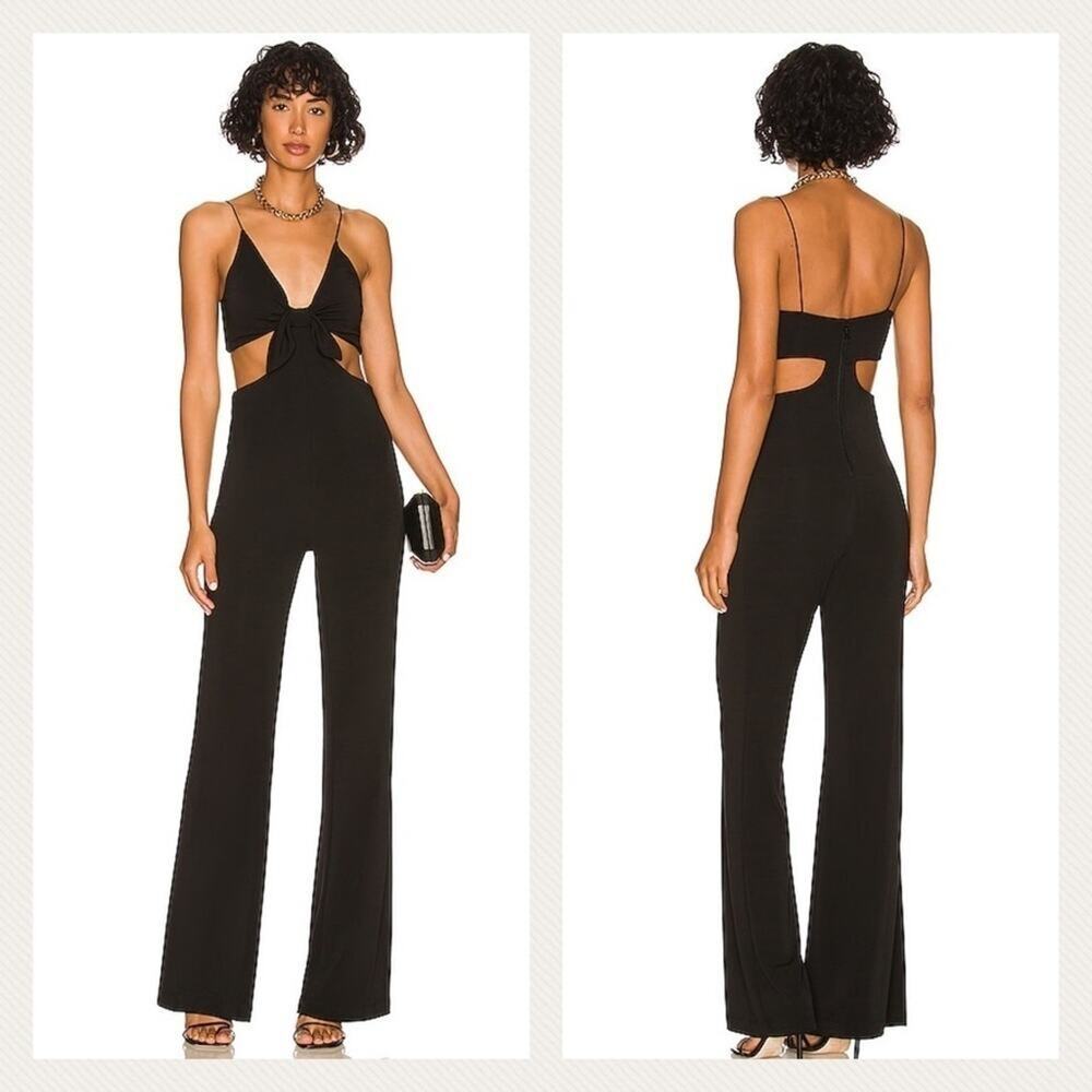 Alice + Olivia The Havana Front Tie Midriff Cut Out Black Jumpsuit Size 8